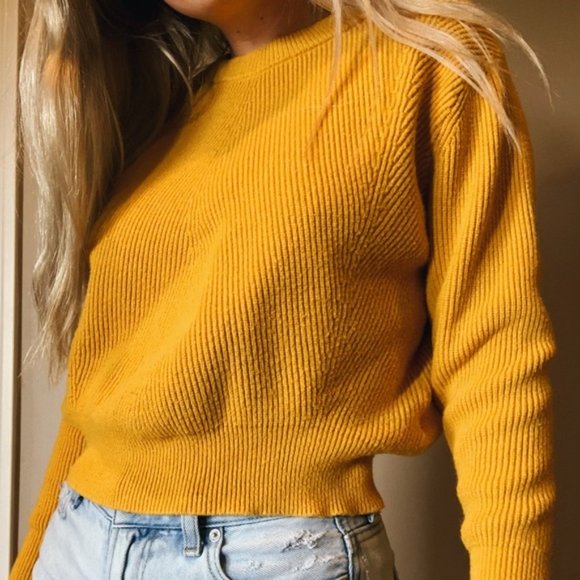 Elodie Sweaters - Elodie Mustard Yellow Scoop-neck Sweater